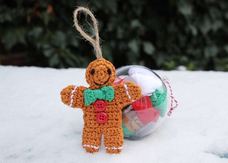 Mini Crochet Bauble Kit Gingerbread Tree Decoration, DIY Crochet Kit, Yarn & Crochet Pattern, Christmas Crochet, Crochet Stocking Filler image 2