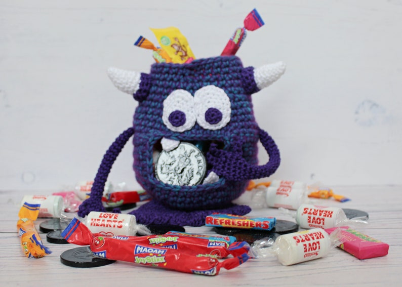 CROCHET PDF PATTERN: Sweet Treat Eaters Crochet monster pattern, amigurumi monster, fun crochet, crochet container, crochet halloween image 3