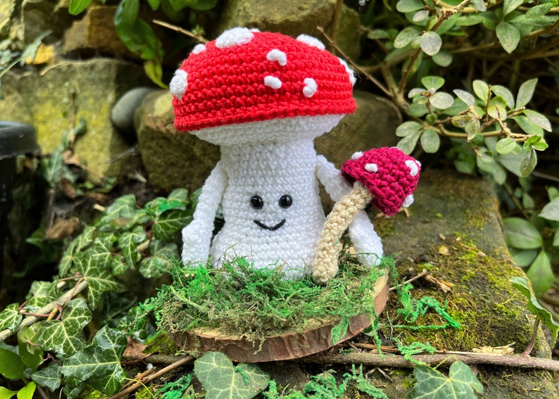 Mini Crochet Kit Mushroom Man, Crochet Kit, Yarn & Crochet Pattern, Crochet Mushroom, Amigurumi Mushroom, Crochet, Gift for Crocheter image 2