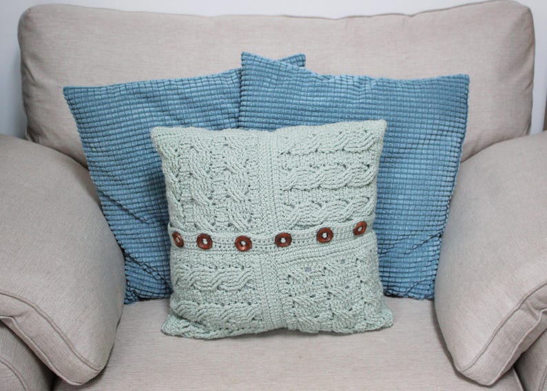 CROCHET PDF PATTERN: Patchwork Braid Pillow | Crochet cushion pattern, chunky crochet cushion, crochet pillow, crochet cables, cabled pillow image 1
