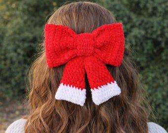 CROCHET PDF PATTERN: Mrs Claus Hair Bow | Christmas Bow, Christmas Party, Crochet Hair Bow, Festive Crochet, Crochet Santa, Hair Accessories