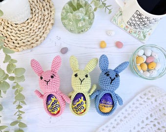 CROCHET PDF PATTERN: Easter Belly Buddies | Easter egg cozy, Easter bunny, crochet rabbit, crochet chick, Easter crochet, Easter egg cosy