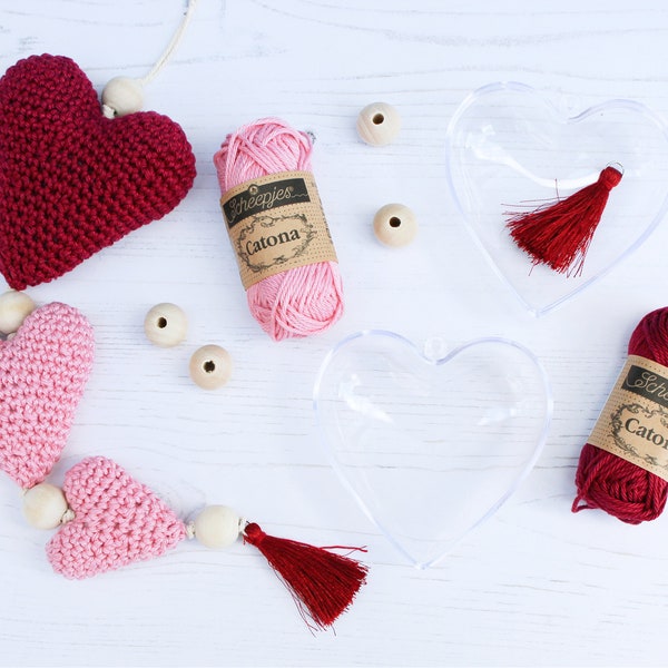 Mini Crochet Kit | Hanging Heart Decoration, DIY Crochet Kit, Yarn & Crochet Pattern, Heart Crochet, Amigurumi Hearts, Gift for Crocheters