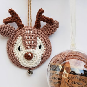 Mini Crochet Bauble Kit Reindeer Tree Decoration, DIY Crochet Kit, Yarn & Crochet Pattern, Christmas Crochet, Crochet Stocking Filler image 1