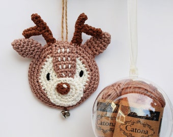 Mini Crochet Bauble Kit | Reindeer Tree Decoration, DIY Crochet Kit, Yarn & Crochet Pattern, Christmas Crochet, Crochet Stocking Filler