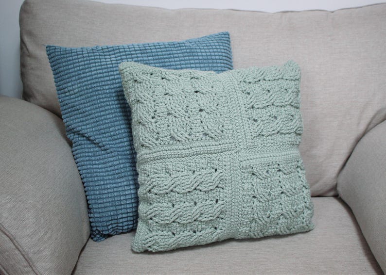 CROCHET PDF PATTERN: Patchwork Braid Pillow | Crochet cushion pattern, chunky crochet cushion, crochet pillow, crochet cables, cabled pillow