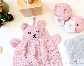 CROCHET PDF PATTERN: Sleepy Bear Wash Cloth | crochet cloth, crochet washcloth, crochet bathtime, crochet gift, crochet face cloth, baby
