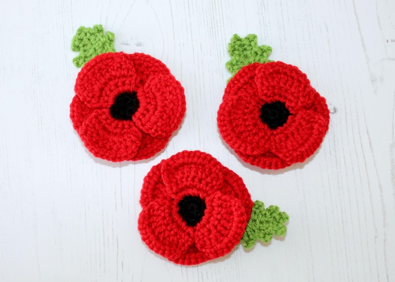 CROCHET PDF PATTERN: Crocheted Poppy | Crochet poppy pattern, remembrance poppy, crochet pattern, crochet flower, crochet poppy, poppy day