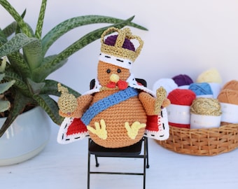 CROCHET PDF PATTERN: Colin the Coronation Chicken | Amigurumi chicken, crochet rooster, crochet king, coronation, amigurumi, cute crochet