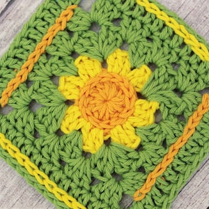 PATRÓN PDF DE GANCHILLO: Cuadrado de abuela de césped de verano / Manta de crochet, motivo de cuadrado de crochet, flor de crochet, bloque afgano, patrón de crochet,