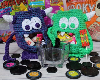 CROCHET PDF PATTERN: Sweet Treat Eaters | Crochet monster pattern, amigurumi monster, fun crochet, crochet container, crochet halloween