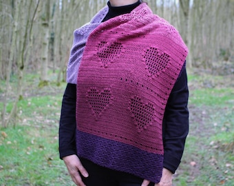 CROCHET PDF PATTERN: Hearts in a Whirl Wrap | Crochet Shawl Pattern, Crochet Wrap Pattern, Crochet Shawl, Filet Crochet, Crochet Heart,