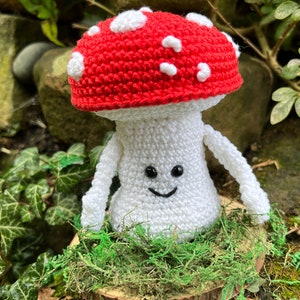 Mini Crochet Kit Mushroom Man, Crochet Kit, Yarn & Crochet Pattern, Crochet Mushroom, Amigurumi Mushroom, Crochet, Gift for Crocheter image 1