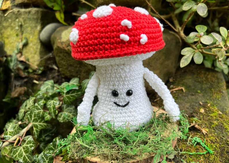 Mini Crochet Kit Mushroom Man, Crochet Kit, Yarn & Crochet Pattern, Crochet Mushroom, Amigurumi Mushroom, Crochet, Gift for Crocheter image 1