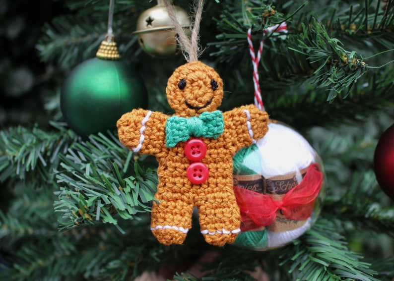 Mini Crochet Bauble Kit Gingerbread Tree Decoration, DIY Crochet Kit, Yarn & Crochet Pattern, Christmas Crochet, Crochet Stocking Filler image 1