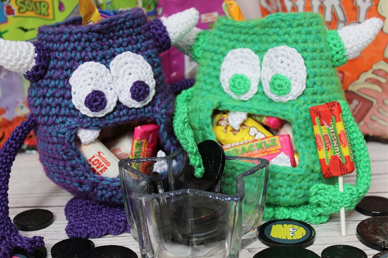 CROCHET PDF PATTERN: Sweet Treat Eaters Crochet monster pattern, amigurumi monster, fun crochet, crochet container, crochet halloween image 5