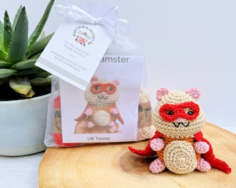 Mini Crochet Kit | Superhero Hamster, Crochet Kit, Yarn & Crochet Pattern, Crochet Hamster, Amigurumi Hamster, Crochet, Gift for Crocheter