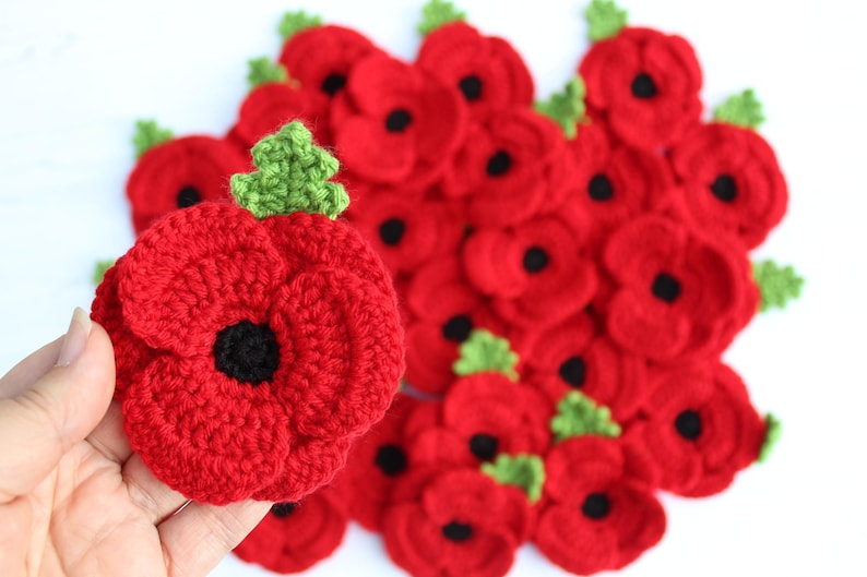CROCHET PDF PATTERN: Crocheted Poppy | Crochet poppy pattern, remembrance poppy, crochet pattern, crochet flower, crochet poppy, poppy day image 1