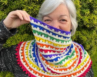 CROCHET PDF PATTERN: Merry Marbles Cowl | Christmas cowl, crochet cowl, funnel crochet cowl, easy crocheted cowl, Christmas Crochet, Rainbow