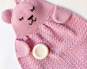 CROCHET PDF PATTERN: Sleepy Bear Wash Cloth | crochet cloth, crochet washcloth, baby bath time, crochet gift, crochet face cloth, bath time