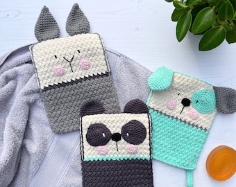 CROCHET PDF PATTERN: Critter Wash Cloths | crochet cloth, crochet washcloth, crochet bath mitt, crochet gift, bath time, crochet face cloth