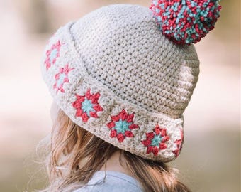 CROCHET PDF PATTERN: Motif Moods Hat | granny square hat, granny squares, crochet hat, crochet beanie, crochet bobble hat, retro beanie