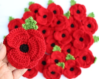 CROCHET PDF PATTERN: Crocheted Poppy | Crochet poppy pattern, remembrance poppy, crochet pattern, crochet flower, crochet poppy, poppy day