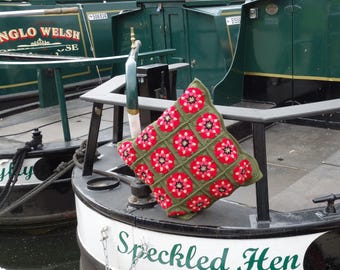CROCHET PDF PATTERN: River Rose Pillow | crochet cushion pattern, textured crochet, floral crochet pillow, crochet pillow cover, canal boat