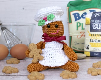 CROCHET PDF PATTERN: Gino the Gingerbread Baker | Amigurumi gingerbread man, crochet baker, amigurumi baker, fun amigurumi, cute crochet toy