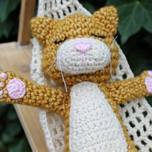 CROCHET PDF PATTERN: Relaxing Ralph Cat Amigurumi cat in a hammock, sleepy cat, amigurumi cat, crochet cat, fun amigurumi, cute crochet image 1