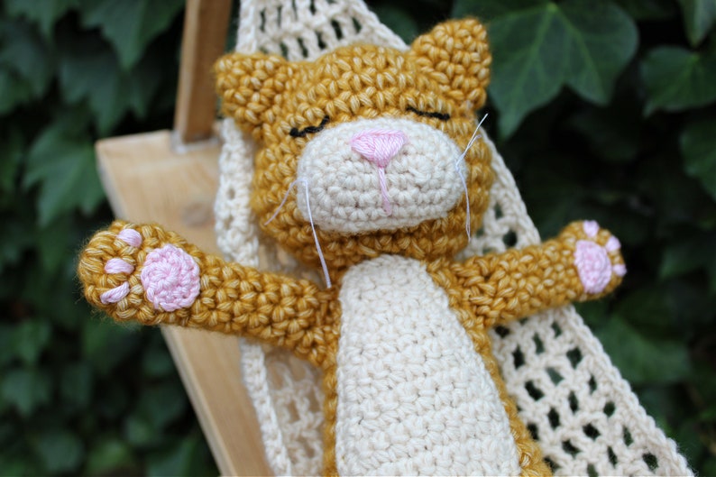 CROCHET PDF PATTERN: Relaxing Ralph Cat Amigurumi cat in a hammock, sleepy cat, amigurumi cat, crochet cat, fun amigurumi, cute crochet image 1