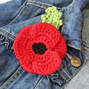 CROCHET PDF PATTERN: Crocheted Poppy | Crochet poppy pattern, remembrance poppy, crochet pattern, crochet flower, crochet poppy, poppy day