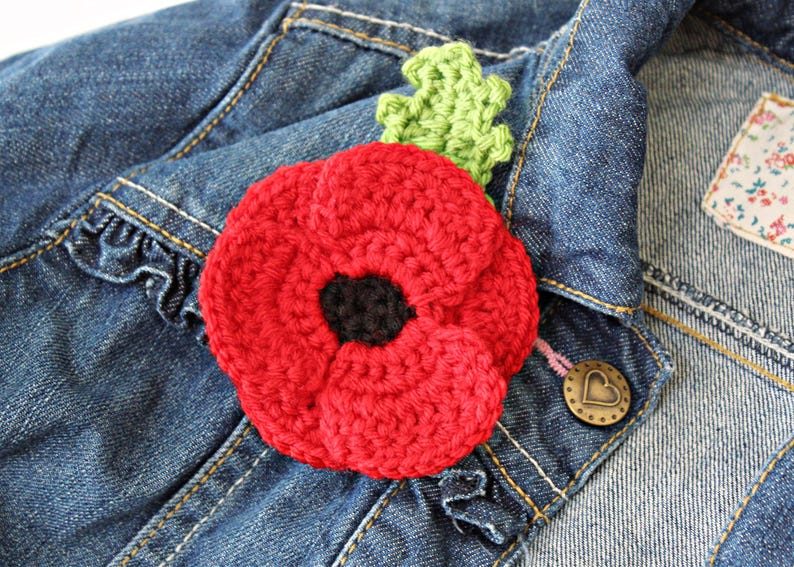 CROCHET PDF PATTERN: Crocheted Poppy | Crochet poppy pattern, remembrance poppy, crochet pattern, crochet flower, crochet poppy, poppy day