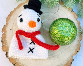 CROCHET PDF PATTERN: Snowman Chocolate Orange Cosy | Chocolate Orange Cozy, Amigurumi Crochet Snowman, Festive Crochet, Christmas Crochet
