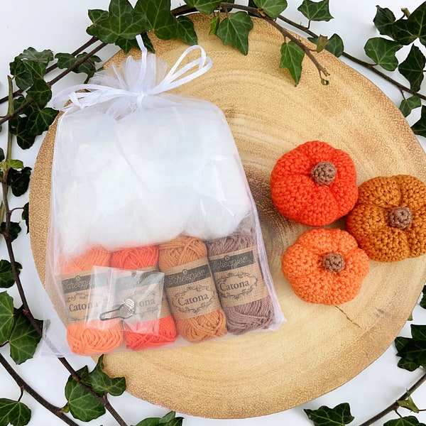 Mini Crochet Kit | Tiny Pumpkin Set, DIY Crochet Kit, Yarn & Crochet Pattern, Crochet Pumpkin, Amigurumi Pumpkin, Gift for Crocheters