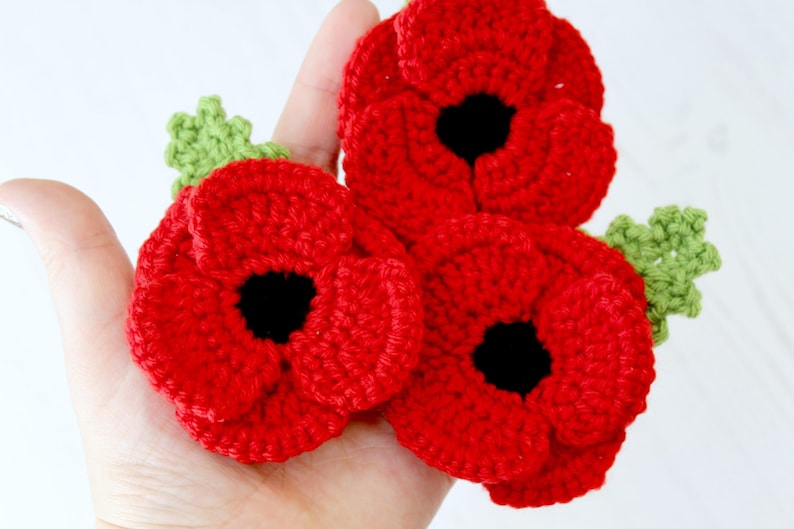 CROCHET PDF PATTERN: Crocheted Poppy | Crochet poppy pattern, remembrance poppy, crochet pattern, crochet flower, crochet poppy, poppy day
