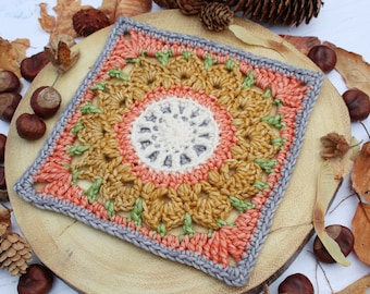 CROCHET PDF PATTERN: Autumn Turn Afghan Block | Crochet blanket, crochet square, crochet block, crochet pattern, Autumn crochet, home decor