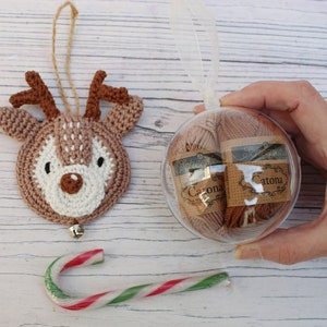 Mini Crochet Bauble Kit Reindeer Tree Decoration, DIY Crochet Kit, Yarn & Crochet Pattern, Christmas Crochet, Crochet Stocking Filler image 3