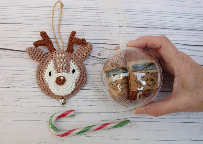 Mini Crochet Bauble Kit Reindeer Tree Decoration, DIY Crochet Kit, Yarn & Crochet Pattern, Christmas Crochet, Crochet Stocking Filler image 3