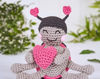 CROCHET PDF PATTERN: Lola the Love Bug | amigurumi love bug, crochet ladybird, crochet lovebug, crochet bug, valentines day, crochet heart