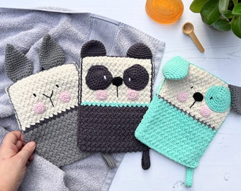 CROCHET PDF PATTERN: Critter Wash Cloths | crochet cloth, crochet washcloth, crochet bath mitt, crochet gift, bath time, crochet face cloth