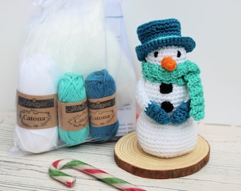 Mini Crochet Kit | Vintage Snowman, DIY Crochet Kit, Yarn & Crochet Pattern, Crochet Snowman, Amigurumi Snowman, Crochet, Gift for Crocheter