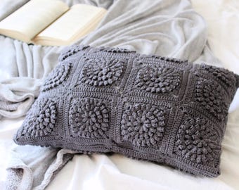 CROCHET PDF PATTERN: Perfect Puff Pillow | crochet cushion pattern, crochet cushion, crochet pillow, textured crochet, floral crochet pillow