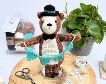 CROCHET KIT: Bunty the Bear | amigurumi bear, crochet bear, fun amigurumi, celebration, keepsake, birthday, fathers day, bunting, graduation