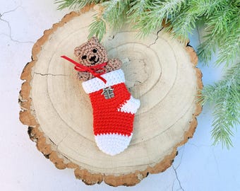 CROCHET KIT | Christmas Teddy Stocking Decoration, Crochet Stocking, Crochet Ornament, Tree Decoration, Crochet Decoration, Tree Ornament
