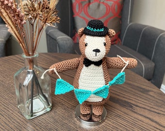 CROCHET PDF PATTERN: Bunty the Bear | amigurumi bear, crochet bear, fun amigurumi, celebration, keepsake, birthday, fathers day, bunting