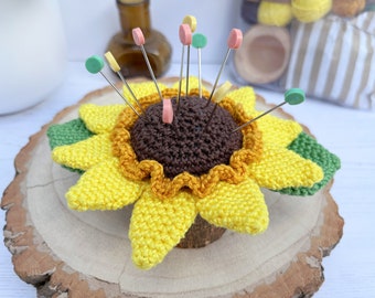 CROCHET KIT: Pretty Petal Pincushion | crochet sunflower, crochet pincushion, crochet flower, pincushion kit, floral crochet, diy pincushion