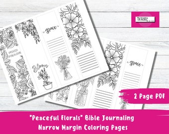 Bible Journaling Margin, Printable,  DIY, Color Page Images, Peaceful, Floral, Christian Art, Sticker, Bible Study, Bible Art, Flowers