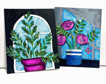 Painting Party Kit for 6 guests - Purple, Blue, and Green Feminine Florals