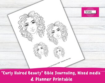 Bible Journaling Printable Curly Haired Beauty Mixed Media Art Journal Collage Fodder Face